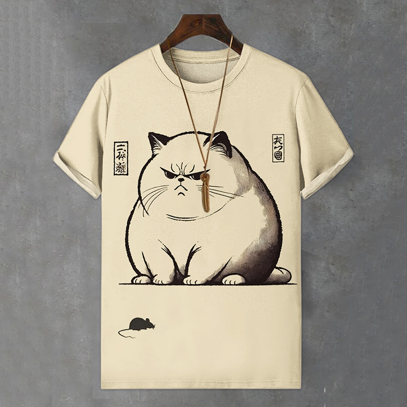 Men's Cat And Mouse Japanese Art Print Comfortable T-shirt