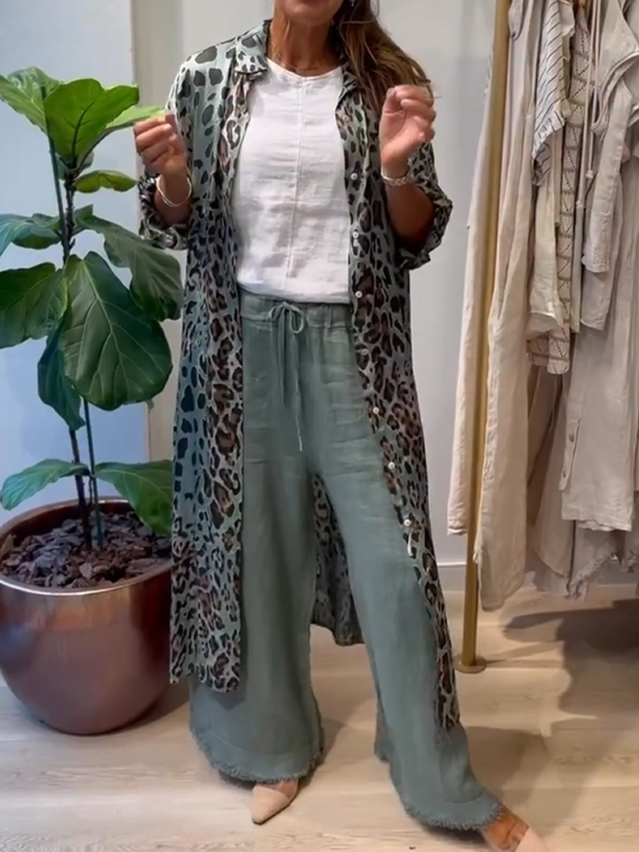 Leopard Print Linen And Cotton Shirt Dress