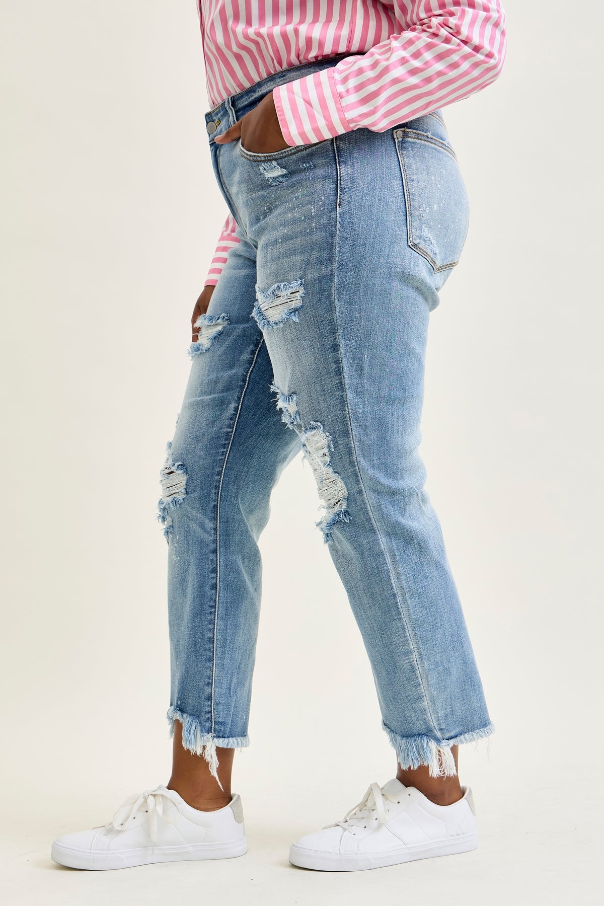 Alexis Light Bleach Splash Boyfriend Jeans
