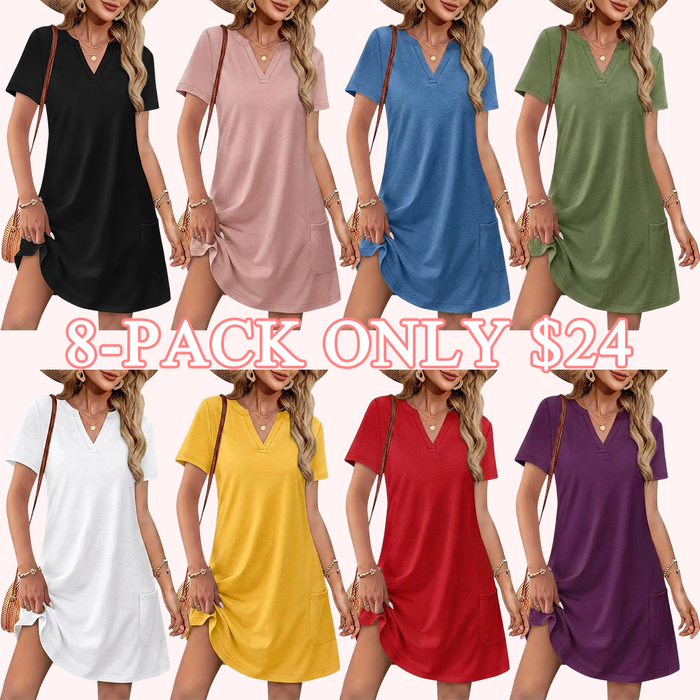 Women's V-Neck Short Sleeve Summer Dress