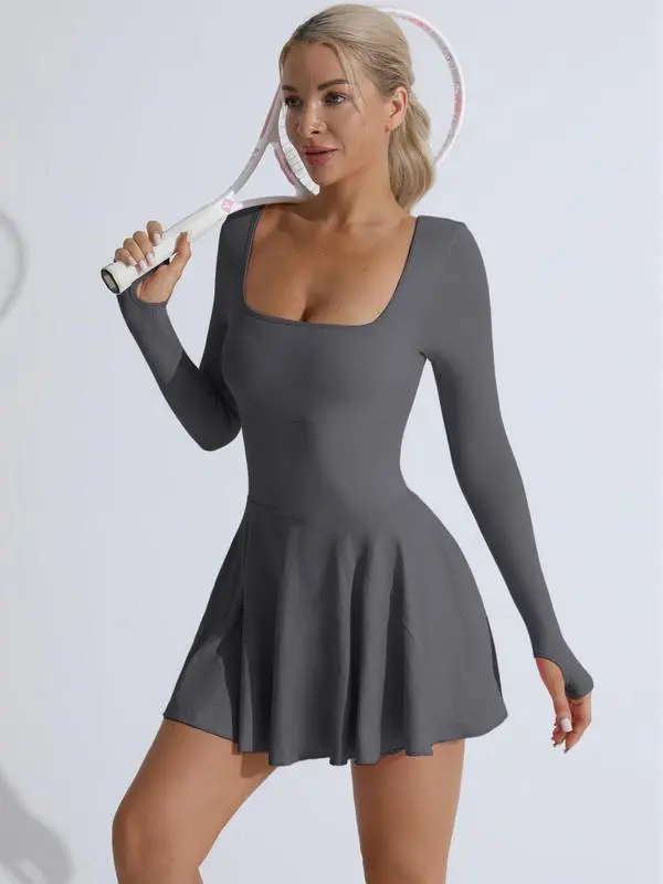 Women's Solid Criss Cross Backless 2 in 1 Sports Dress