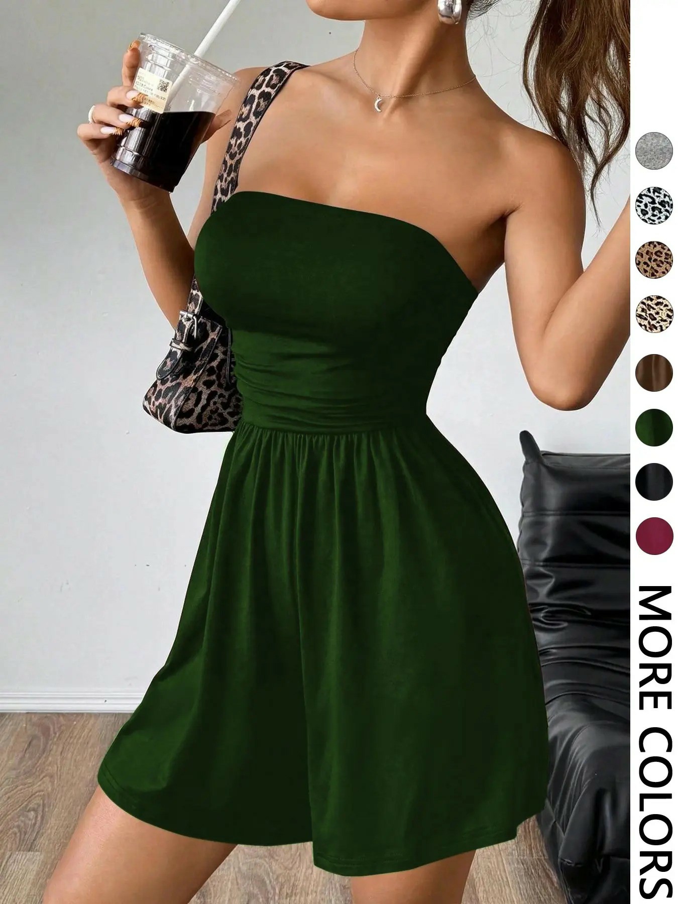 Women's Solid Color Fitted Romper, Casual Chic Fashion Romper for Summer, Women's Clothes for Daily Wear