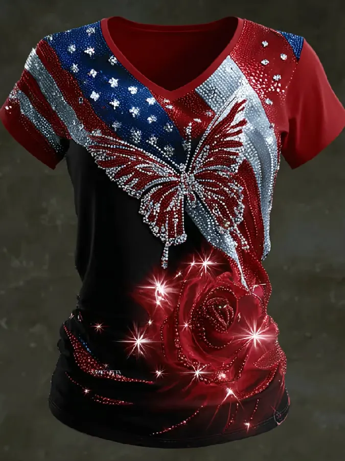 Women'S Casual Short-Sleeved T-Shirt With American 250th Anniversary Commemorative Print.