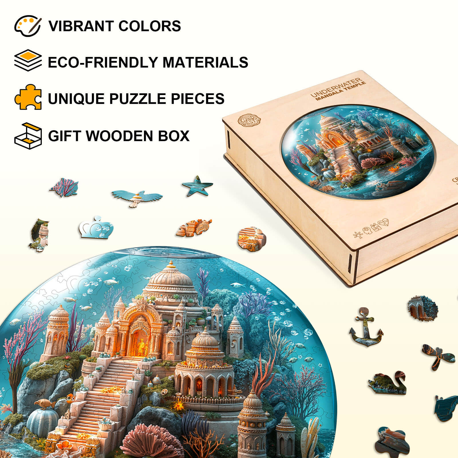 Underwater Mandala Temple Wooden Jigsaw Puzzle