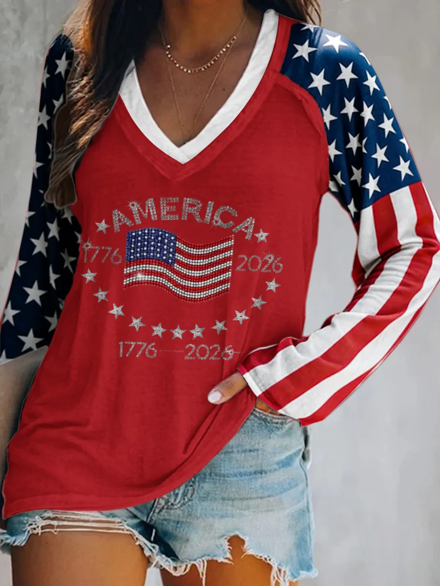 Ladies' Leisure 250Th Anniversary Celebration V-Neck Long Sleeved T-Shirt