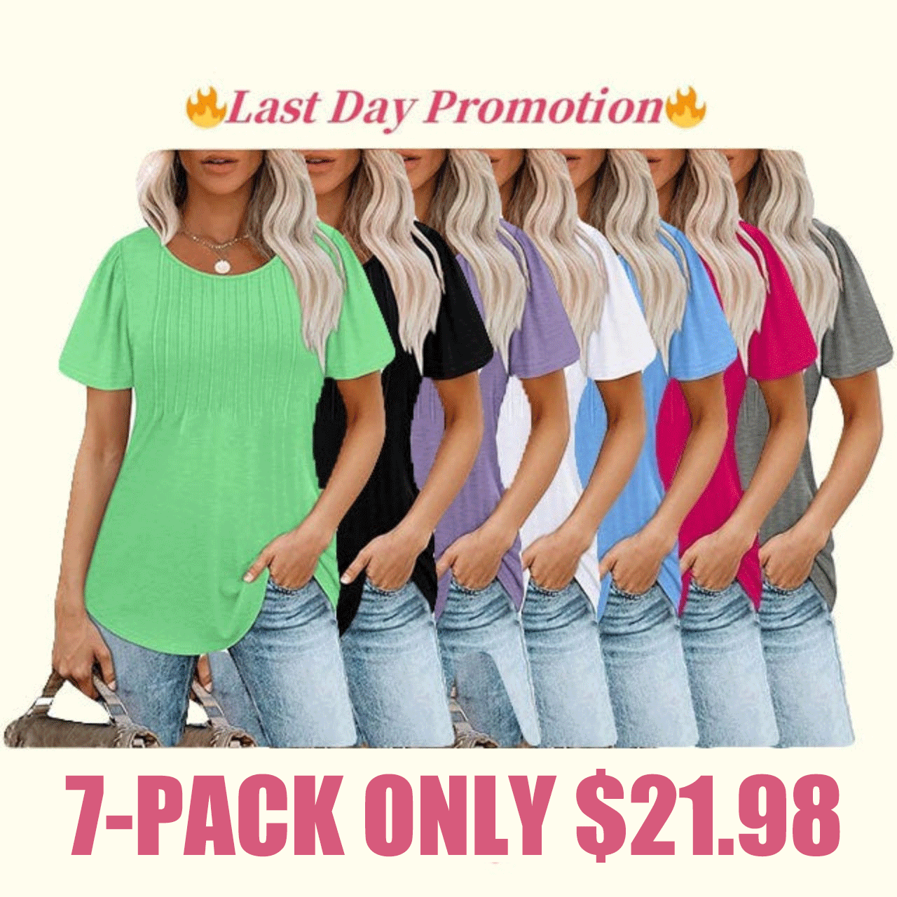 🔥Last day promotion🔥Womens T Shirts Short Sleeve Pleated Dressy Casual Scooped Neck Summer Tops Blouses