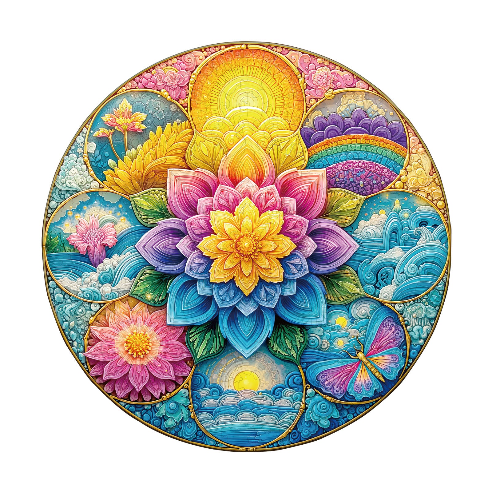 Colorful Mandala Wooden Jigsaw Puzzle