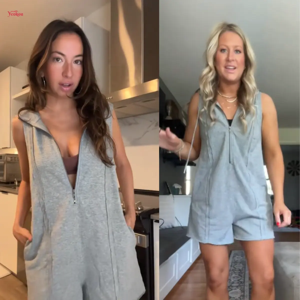 Womens Hooded Romper Sleeveless Athletic Workout Summer Casual Half Zip V Neck Overall Jumpsuits with Pockets