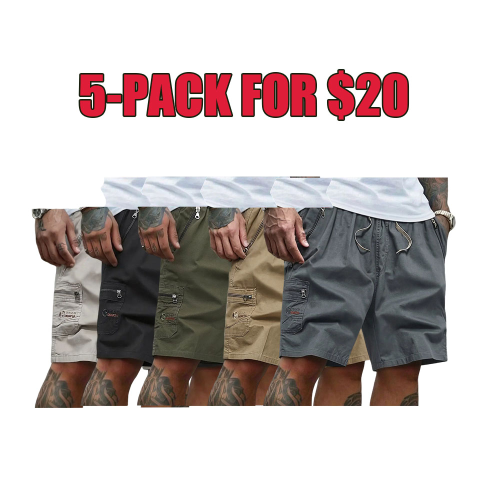Men's 5-Pack Casual Cargo Shorts | Quick Dry Lightweight Summer Shorts with Zipper Pockets