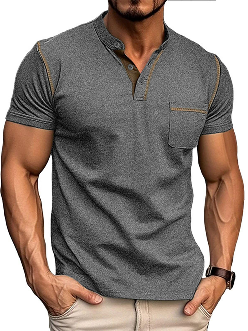 Men's Fashion Henley Shirt Classic Short Sleeve Lightweight Button Cotton T-Shirt Casual Top