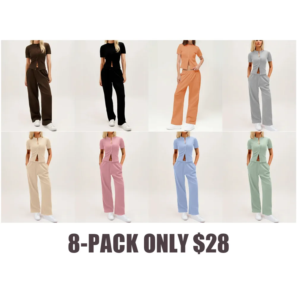 Chic Women's Button-Up Top & Wide Leg Trouser Set – Casual & Comfy!