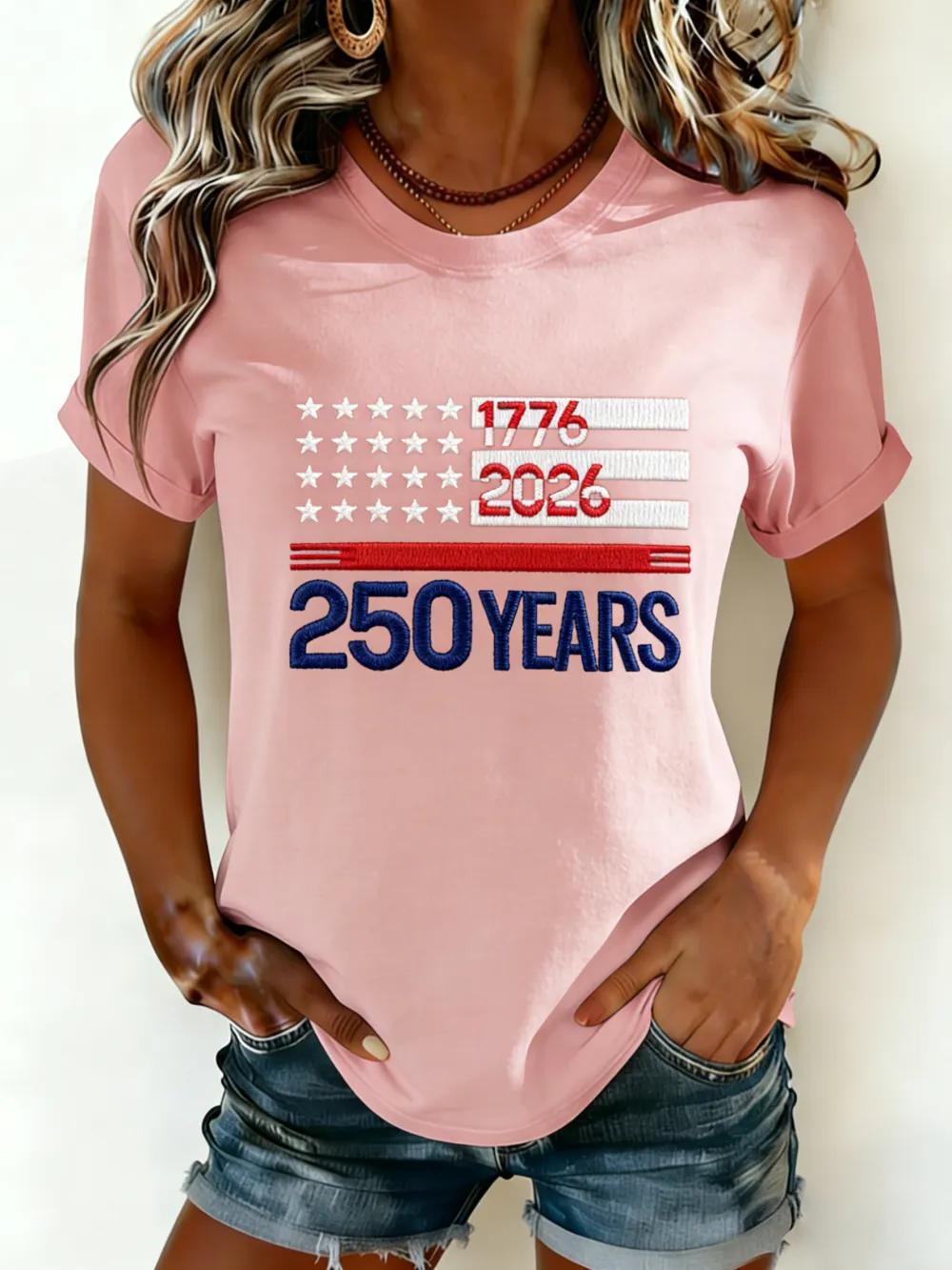 Patriotic USA Flag Embroidered Gradient Tee