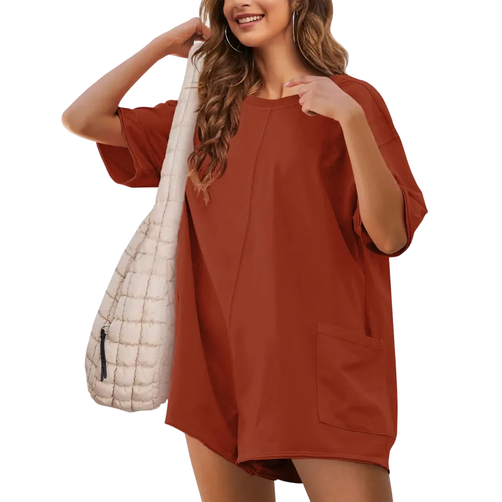 Women's Oversized Athletic Romper – Casual Workout Onesie with Pockets
