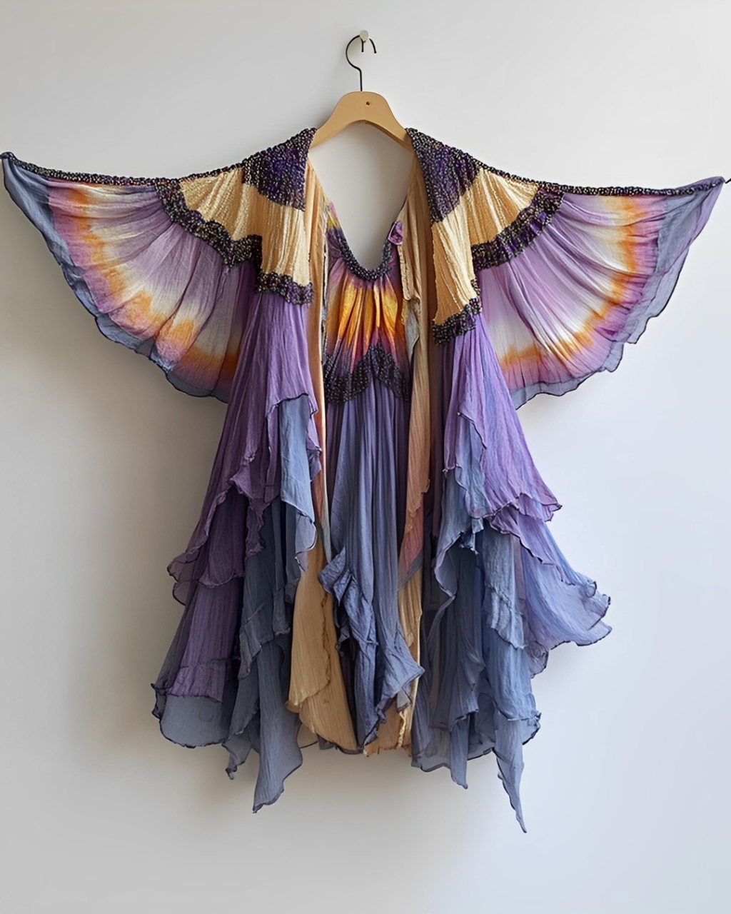 Tie-Dye Butterfly Beaded Irregular Cardigan 5752