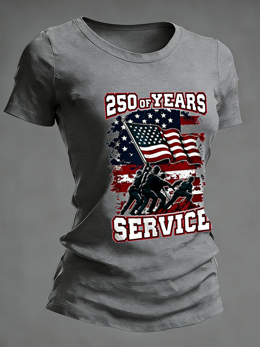 Women's 250 Years Of Service American Flag Raising T-Shirt