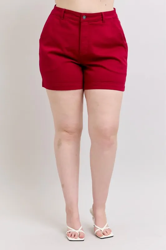 Blue Plus Size High Waist Tummy Control Garment Dyed Heart Shaped Denim Shorts