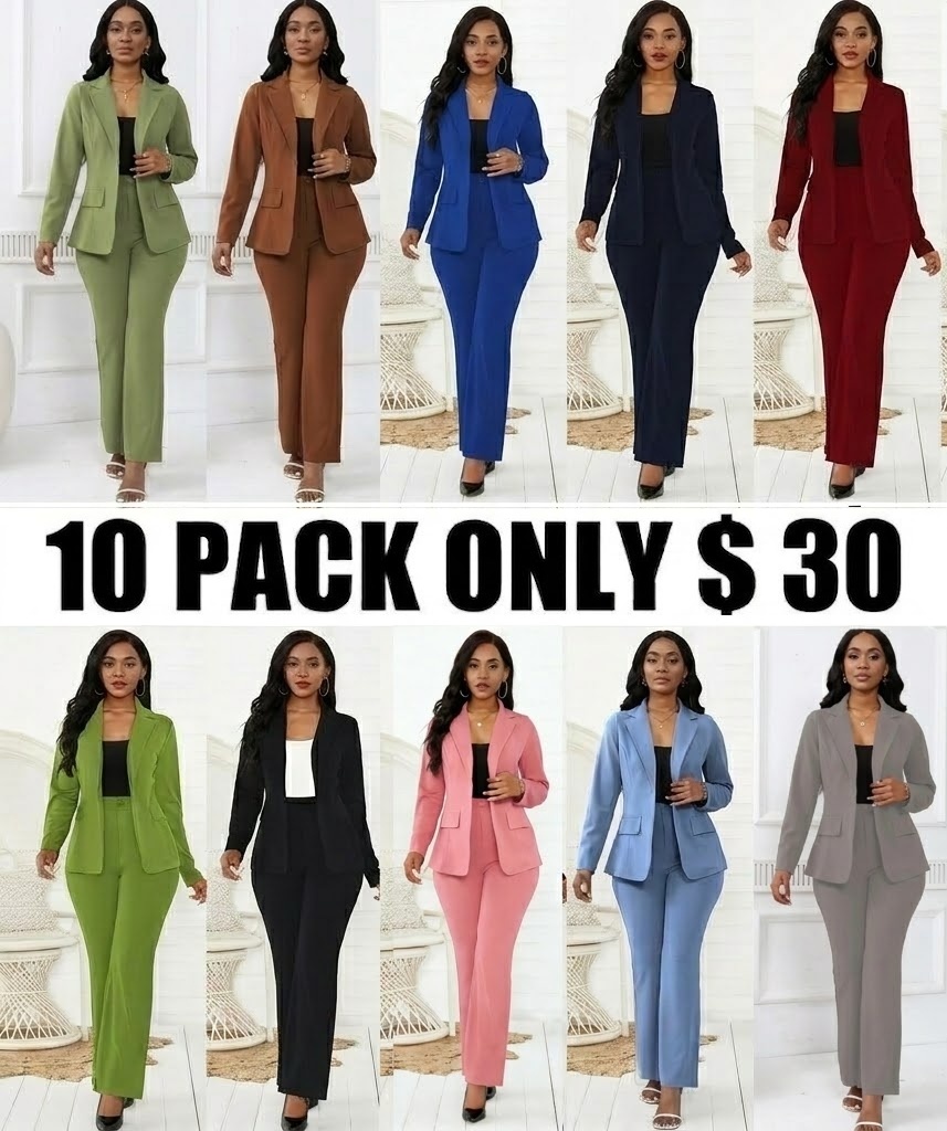 Women's Two-Piece Set Plain Button Lapel Blazer & Suit Pants
