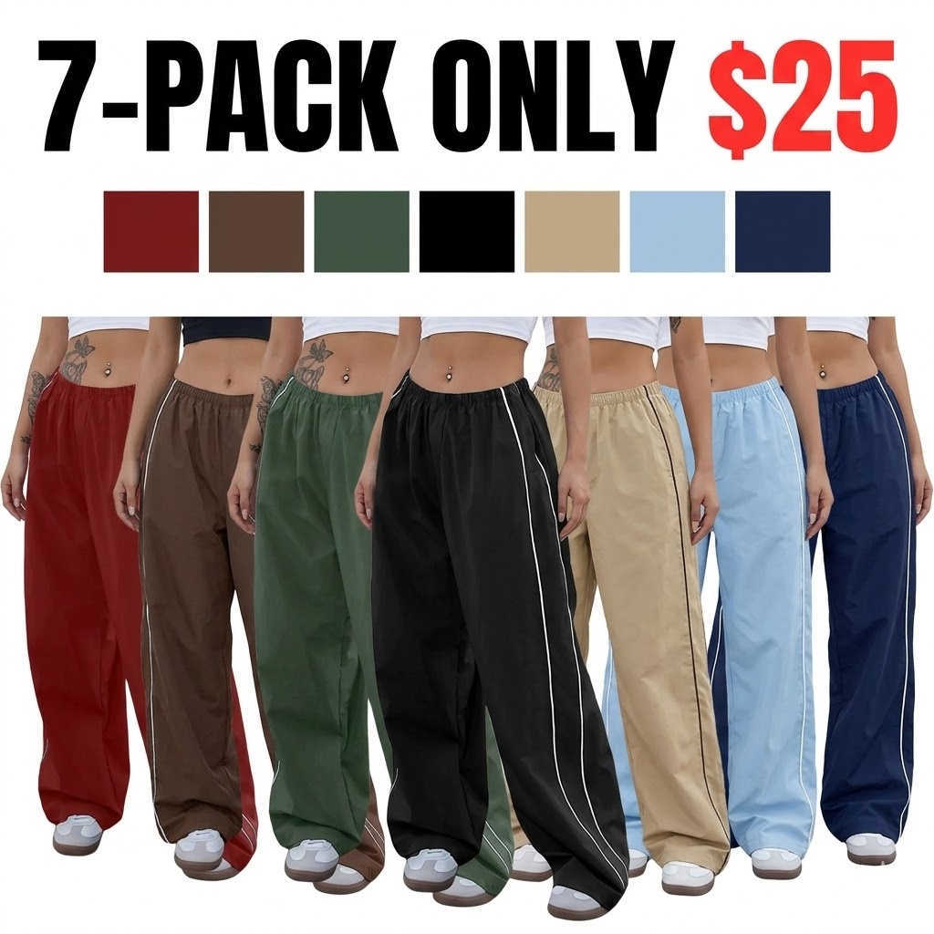 Women's Parachute Wideleg Pants Baggy Y2K Elastic Waist Wide Leg Track Pants Trousers Casual