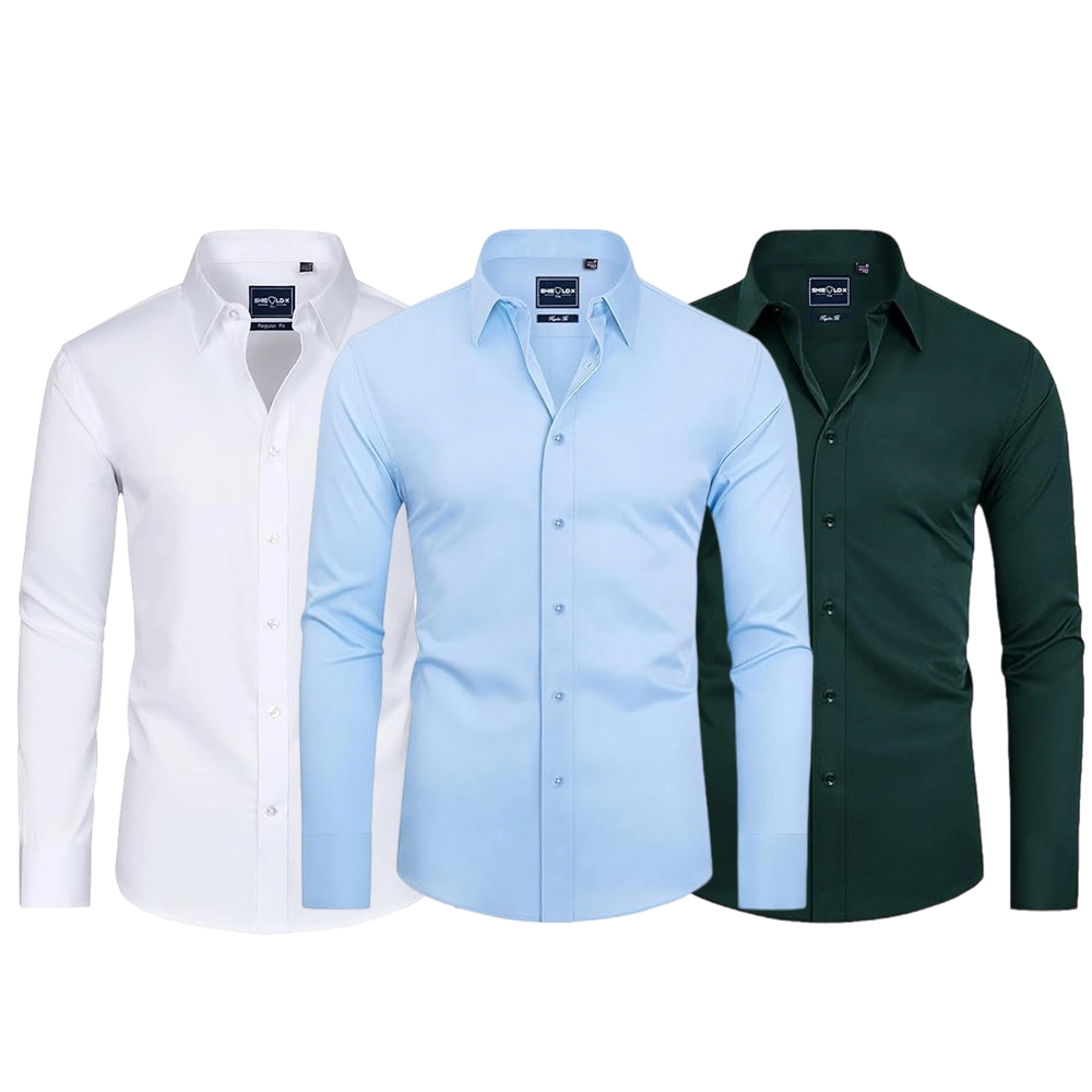 Men Long Sleeve Stretch Stain Proof Wrinkle Free Button Down Shirts Formal Shirts