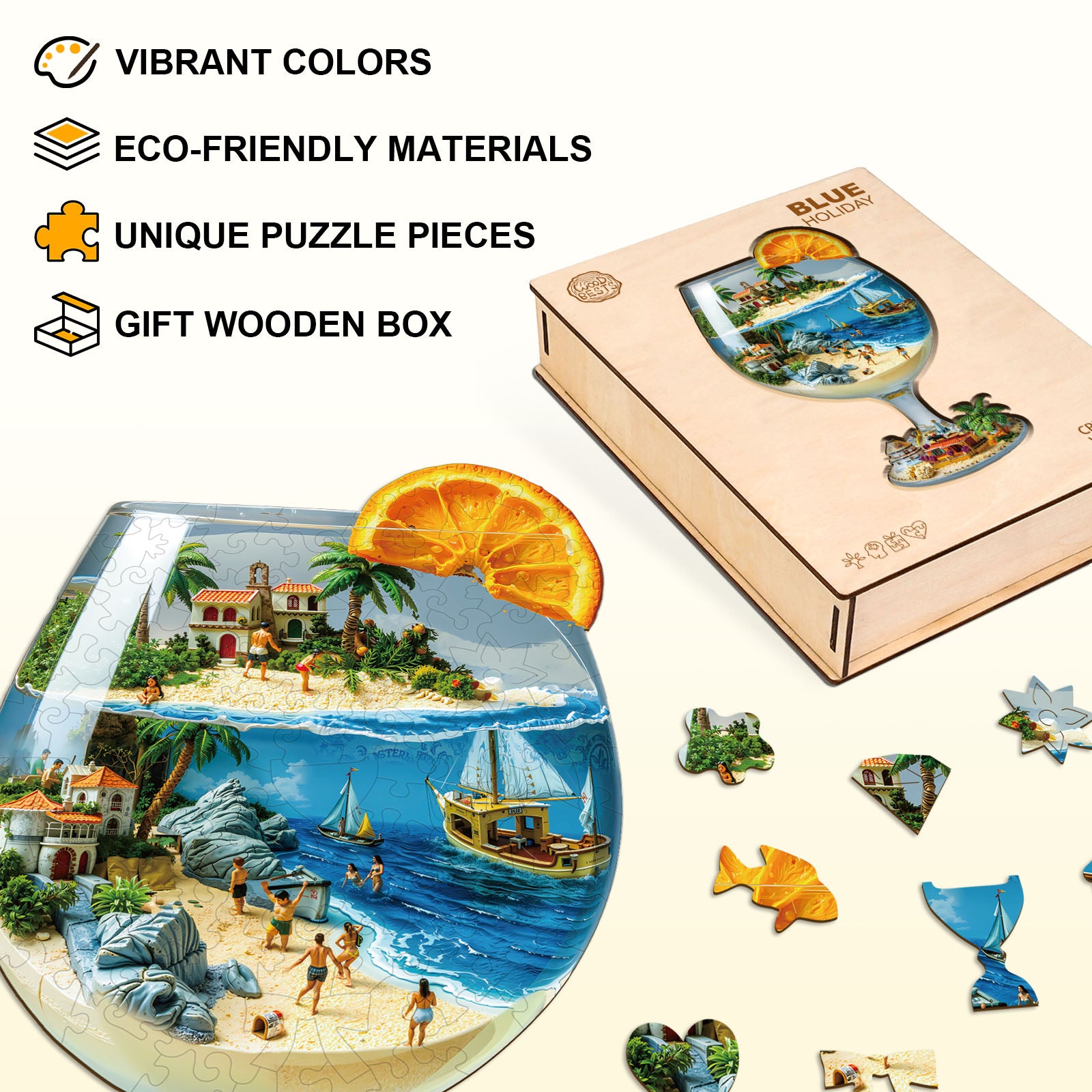 Blue Holiday Wooden Jigsaw Puzzle
