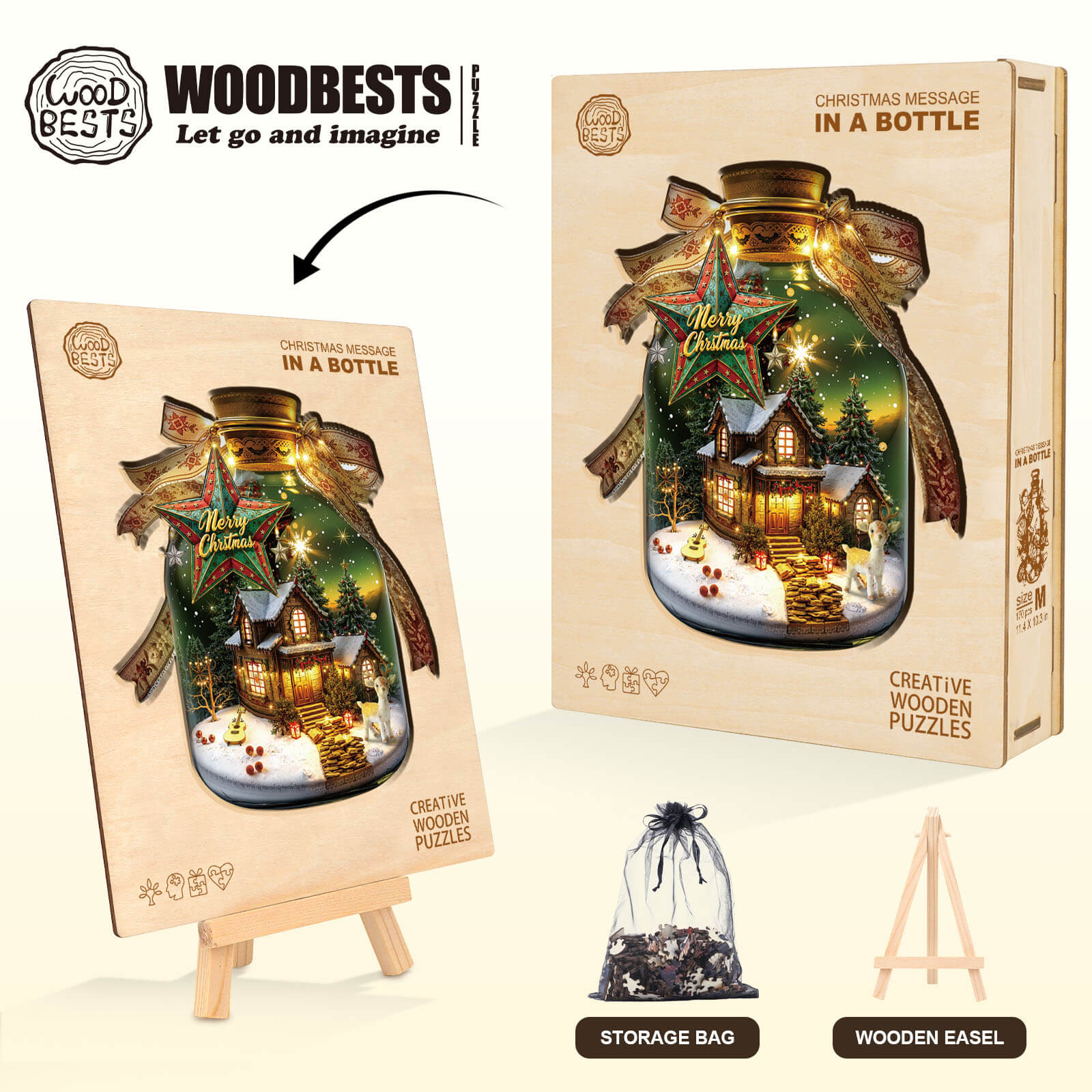 Christmas message in a bottle Wooden Jigsaw Puzzle