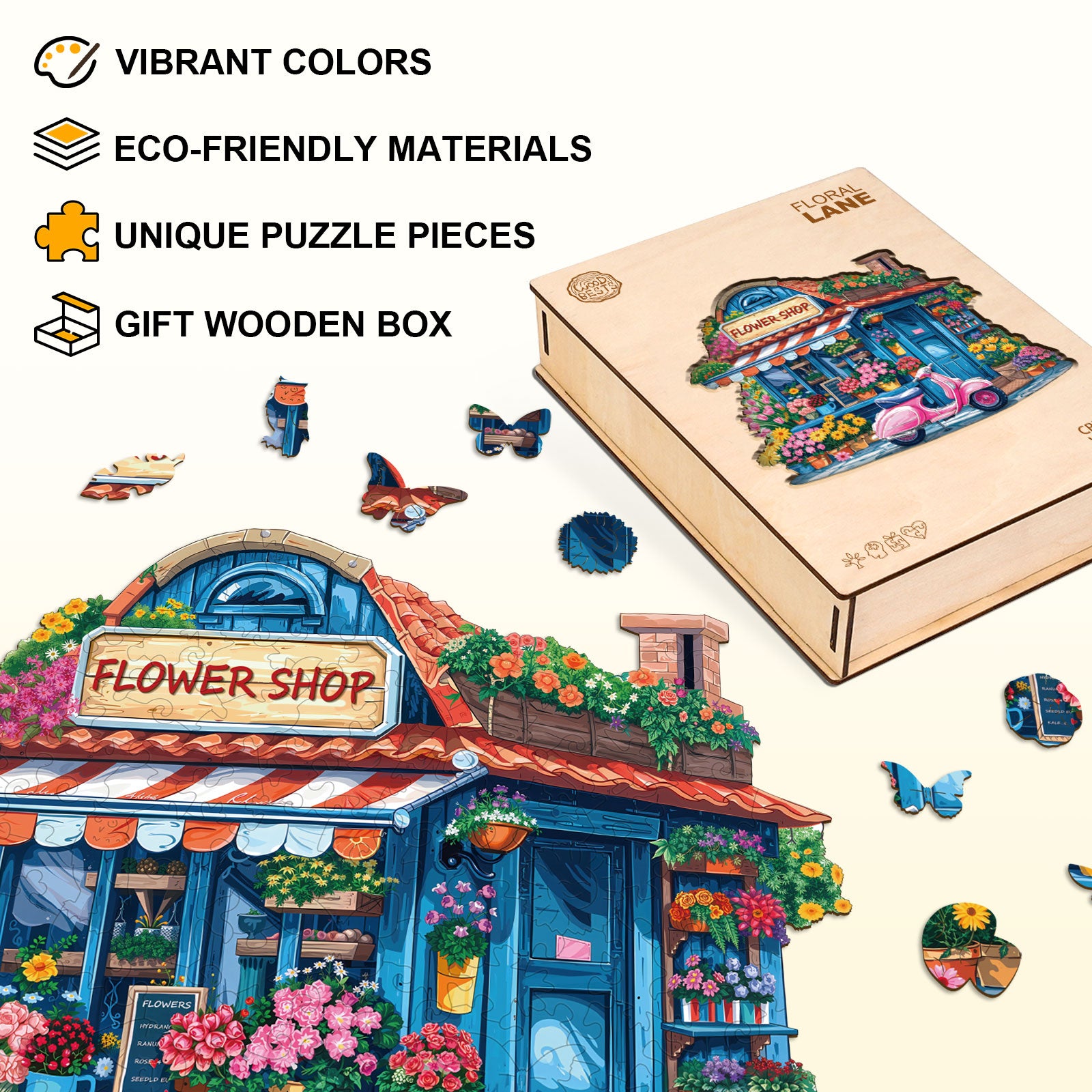 Floral Lane  Wooden Jigsaw Puzzle