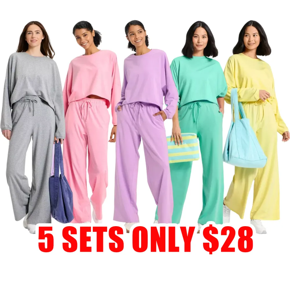 Women’s Washed Jersey Long Sleeve Top & Wide Leg Pants Set