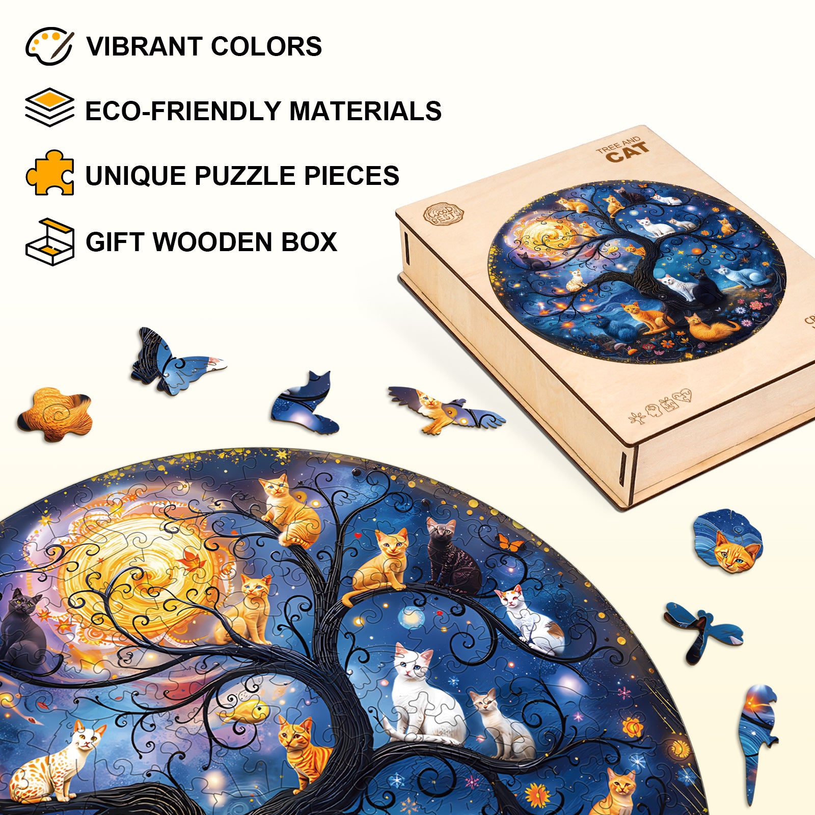 Tree And Cat Wooden Jigsaw Puzzle