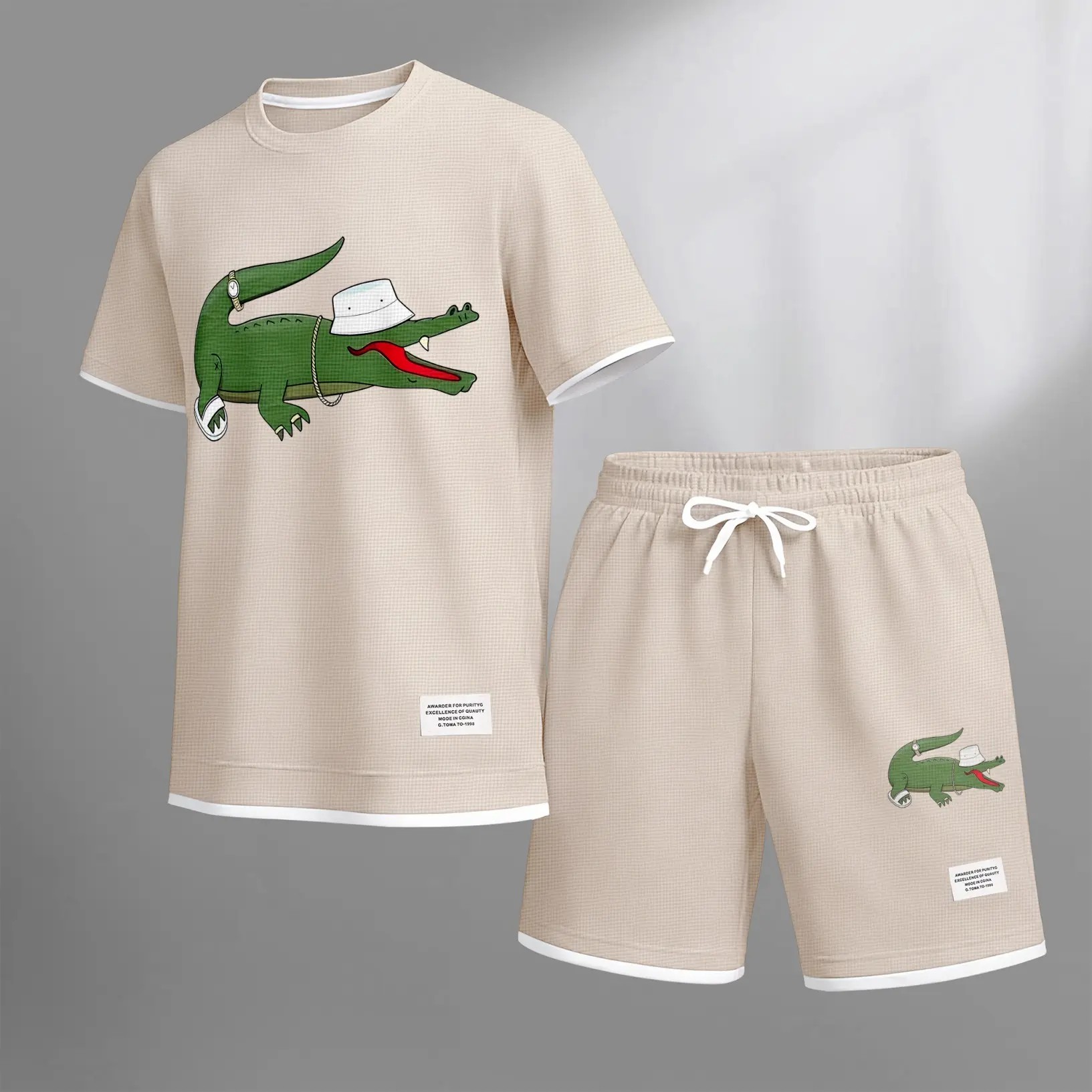 Men’s Waffle Knit 2-Piece Set – Breathable Short Sleeve Tee & Drawstring Shorts Casual Summer Outfit