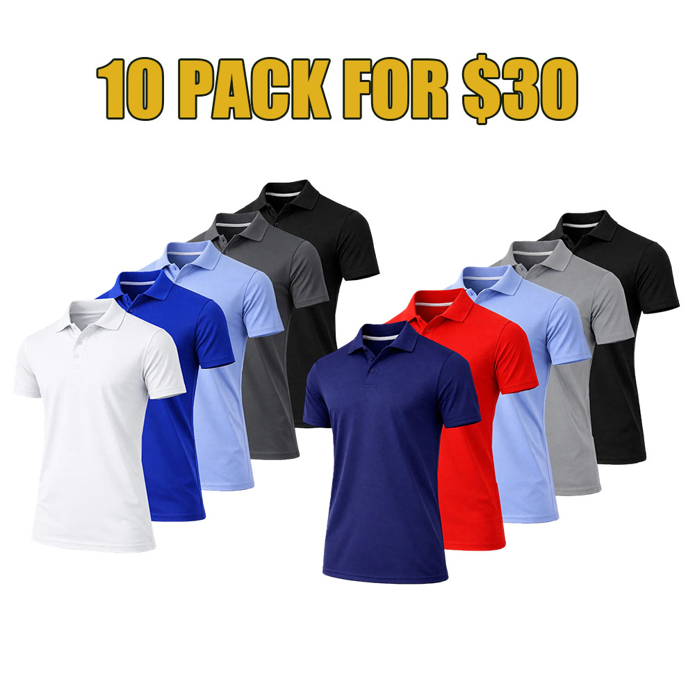 Men's 5-Pack Dry Fit Moisture-Wicking Fabric Polo Collar Shirt Menswear Stylish Ribbed Sleeve