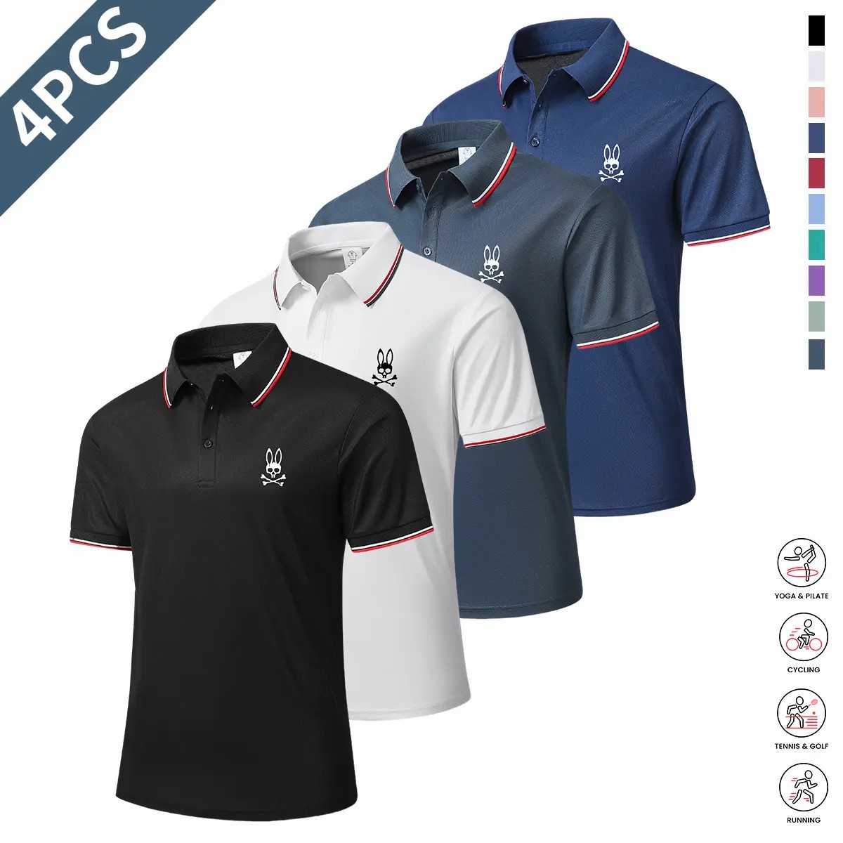 Premium Men’s 4-Pack Performance Polo Set - Breathable & Lightweight