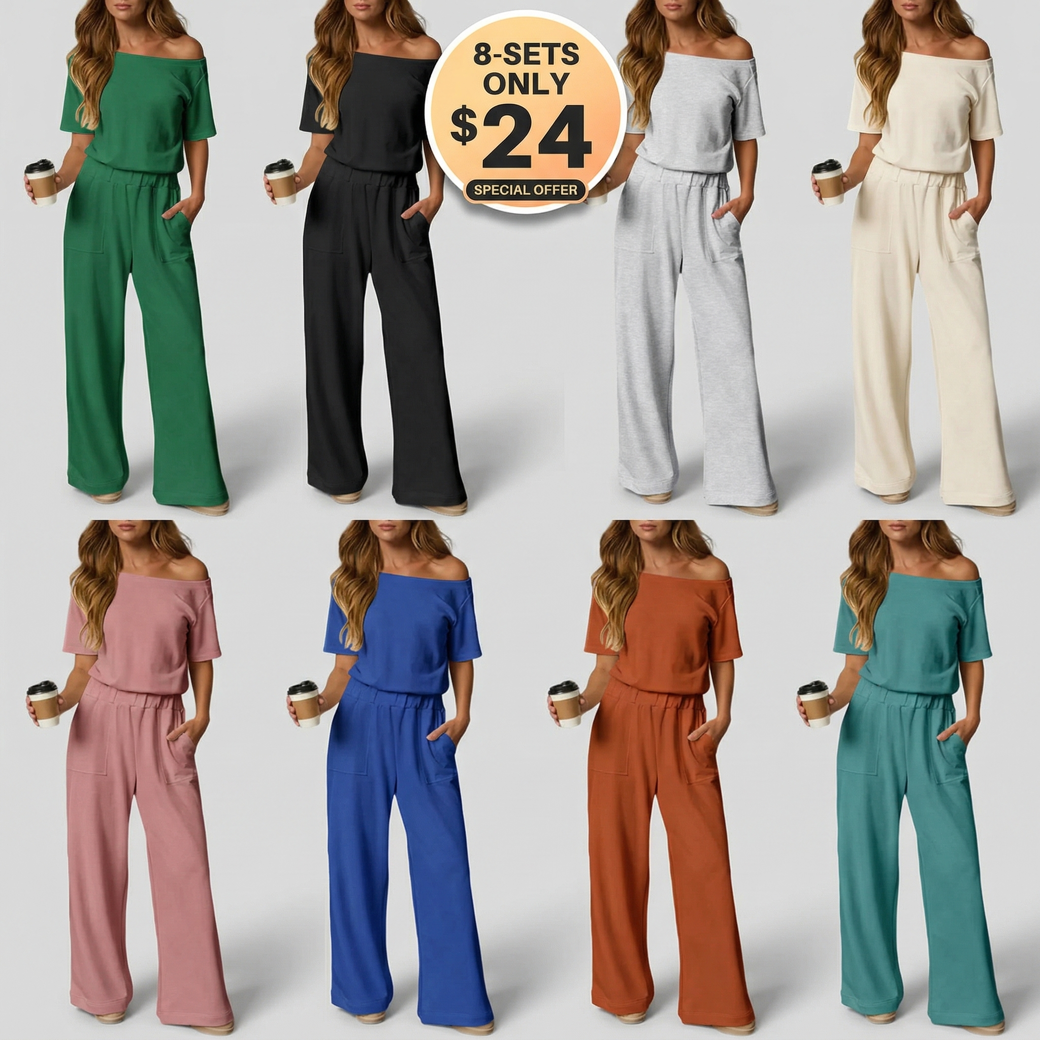 🧼🧼Women's Off-Shoulder Wide Leg Jumpsuit with Back Cutout