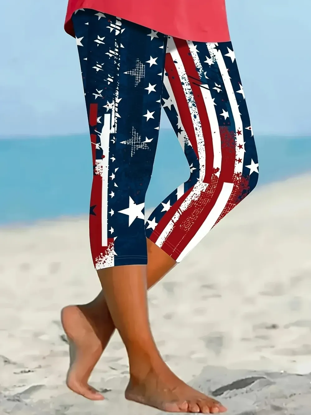Vintage America Flag Printing Capris Leggings