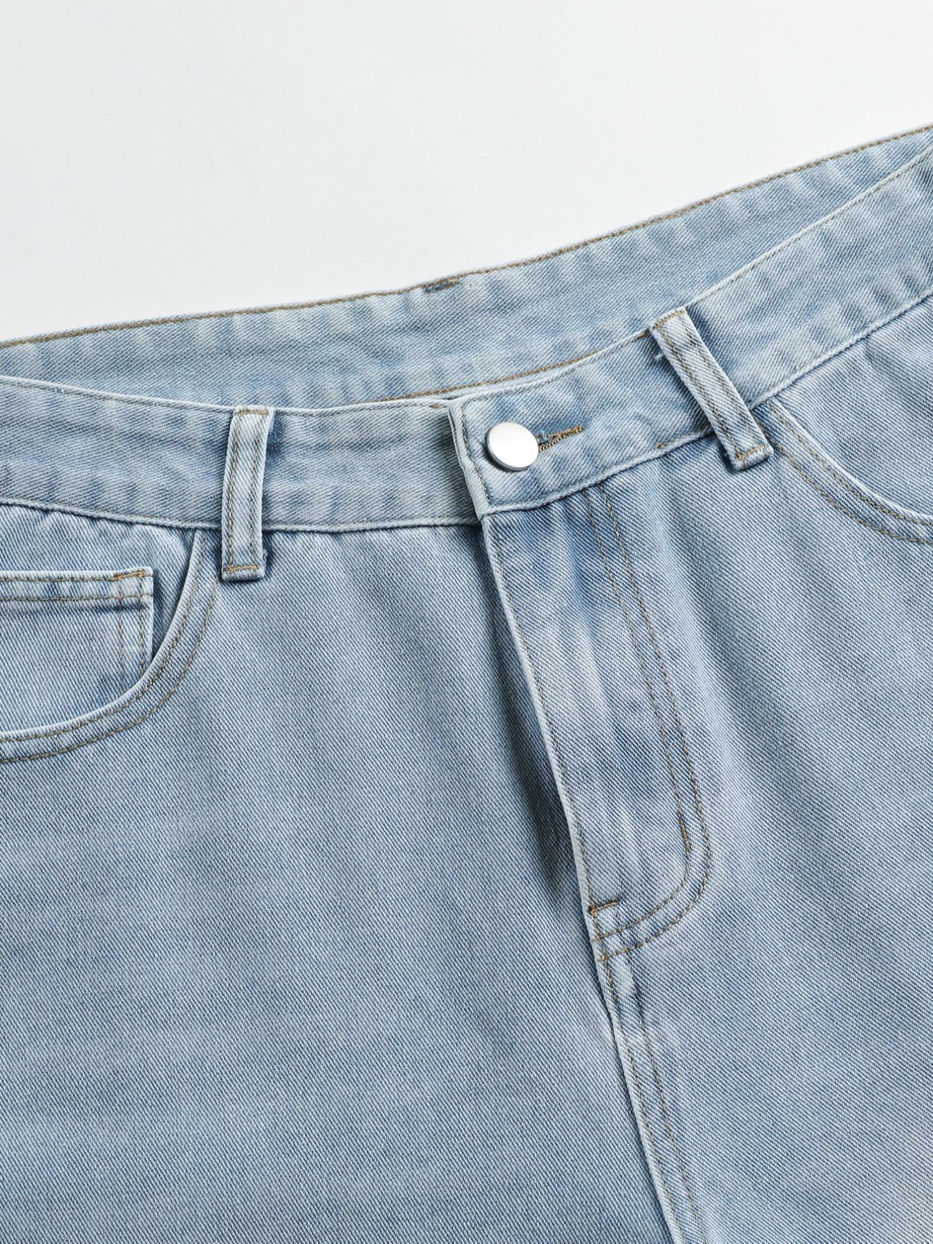 Men's washed retro color denim shorts, trendy, versatile, loose straight-leg casual streetwear denim five-point pants