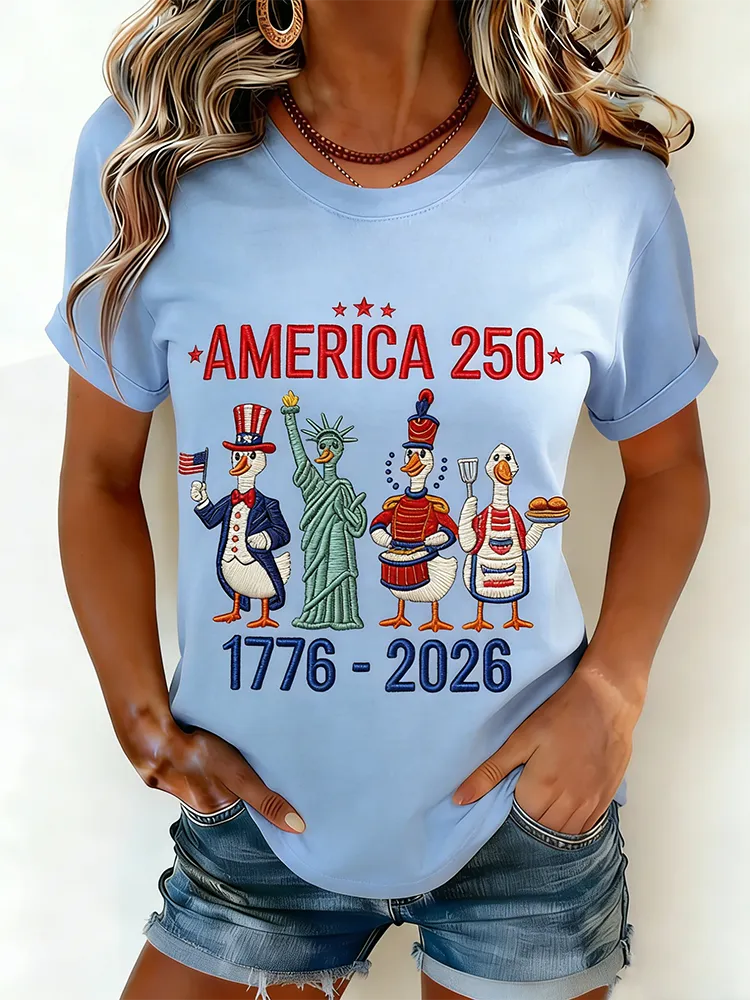 America 250 Patriotic Duck 1776-2026 Fun Printed American Anniversary T-shirt