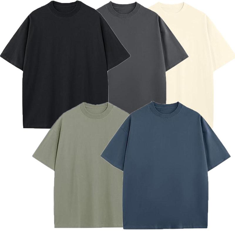 Unisex Heavyweight 100% Cotton Drop Shoulder T-Shirts, Multi-Pack Casual Oversized Fashion Tees