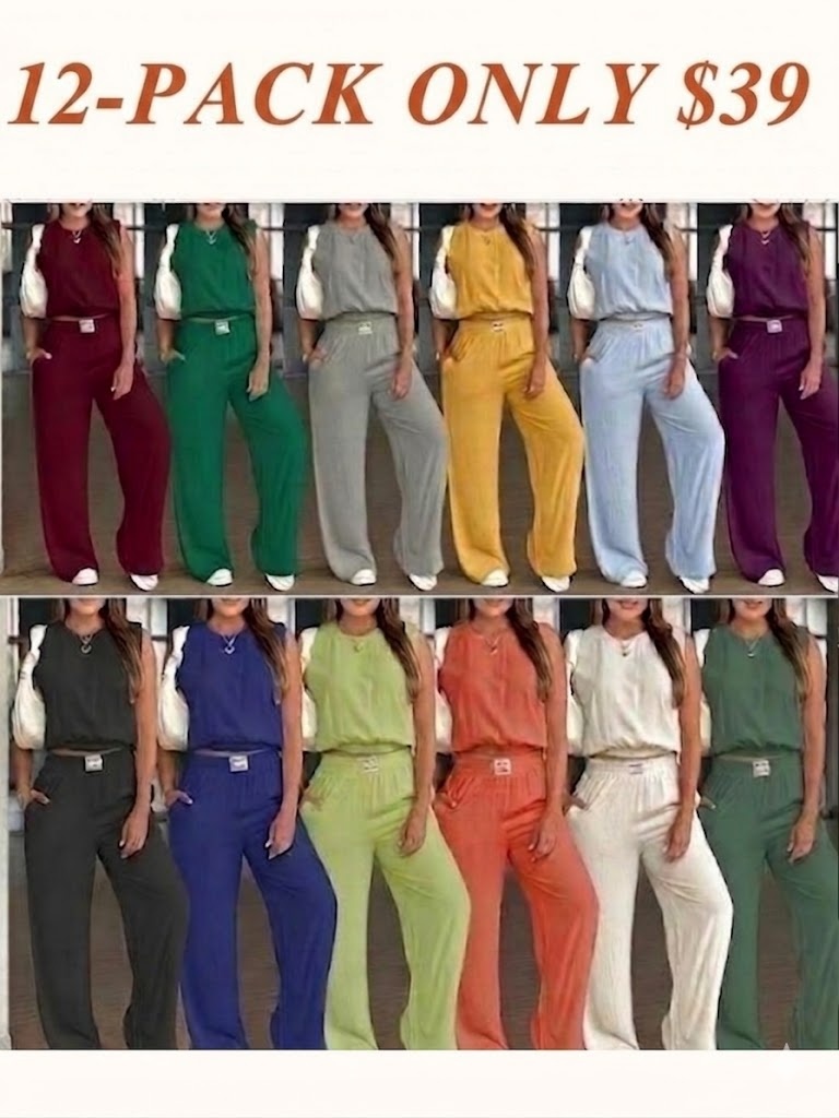 Women's 2-Piece Solid Color Tank Top & Wide Leg Pants Set