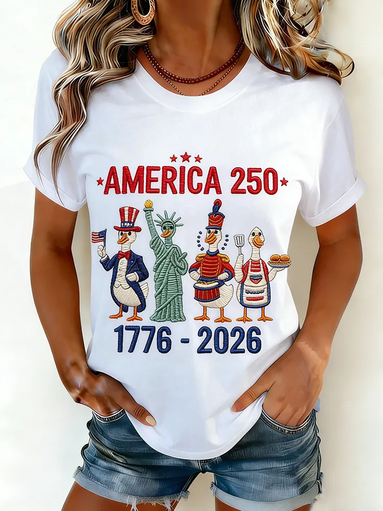 America 250 Patriotic Duck 1776-2026 Fun Printed American Anniversary T-shirt