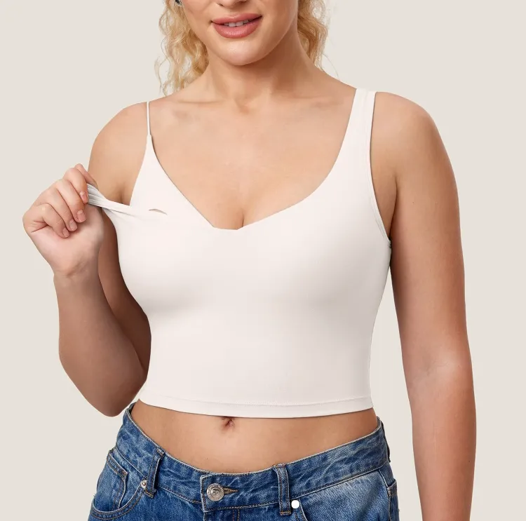 V Neck Nursing Crop Tank Top – Soft Maternity Bra for Breastfeeding & Sleep