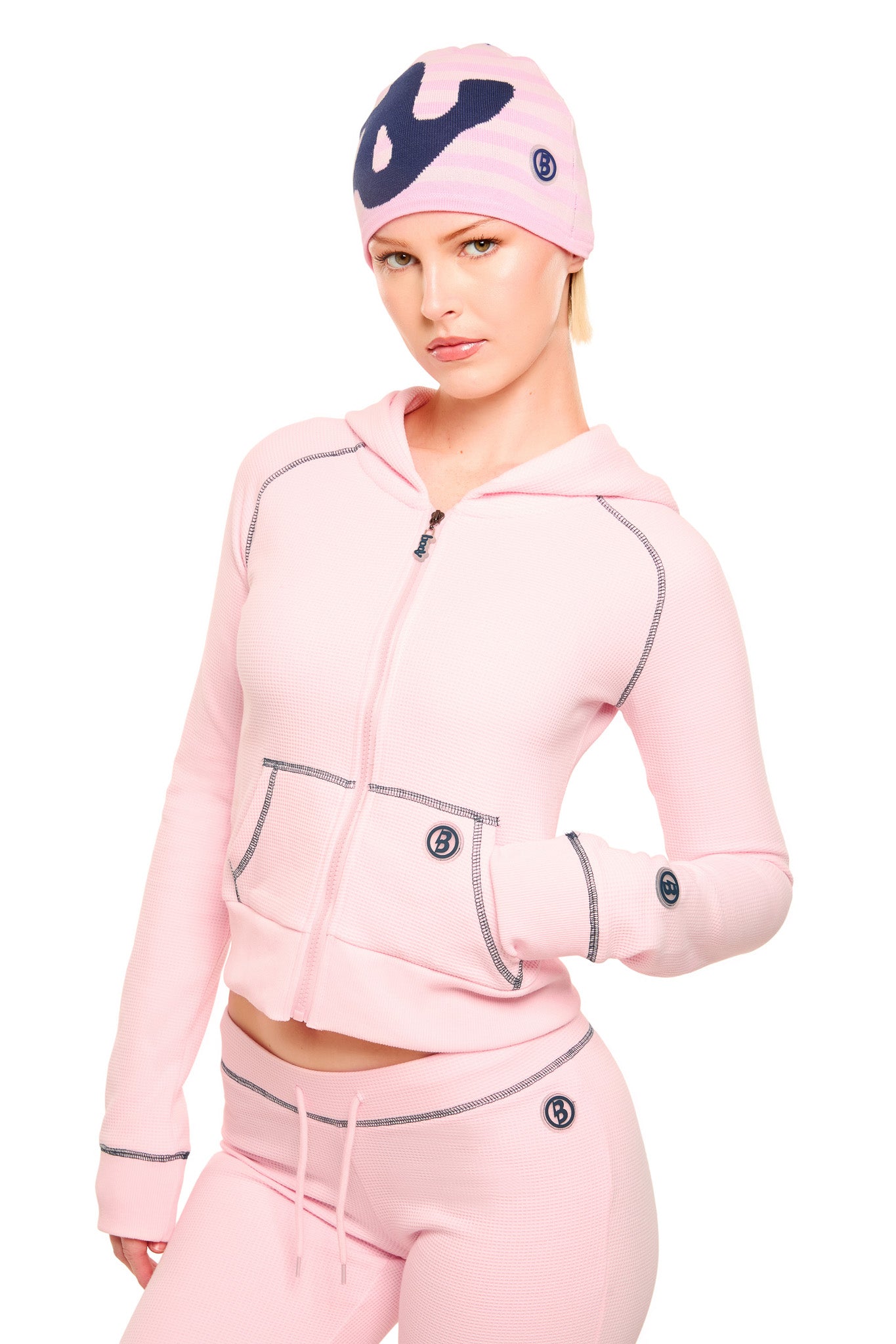 WAFFLE KNIT HOODIE (PINK/NAVY)