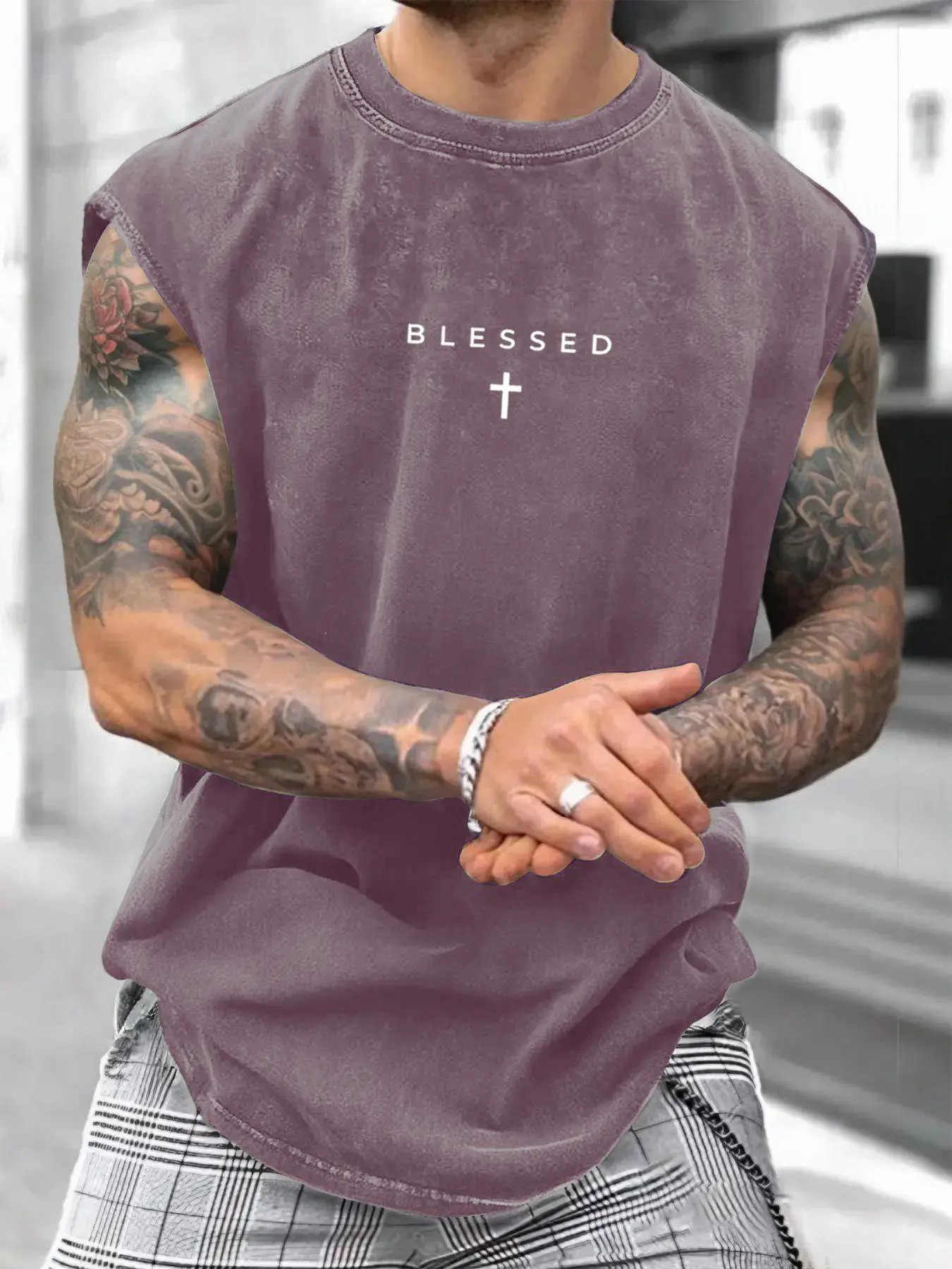 Men's Loose-Fit Sleeveless Short Graphic T-Shirt