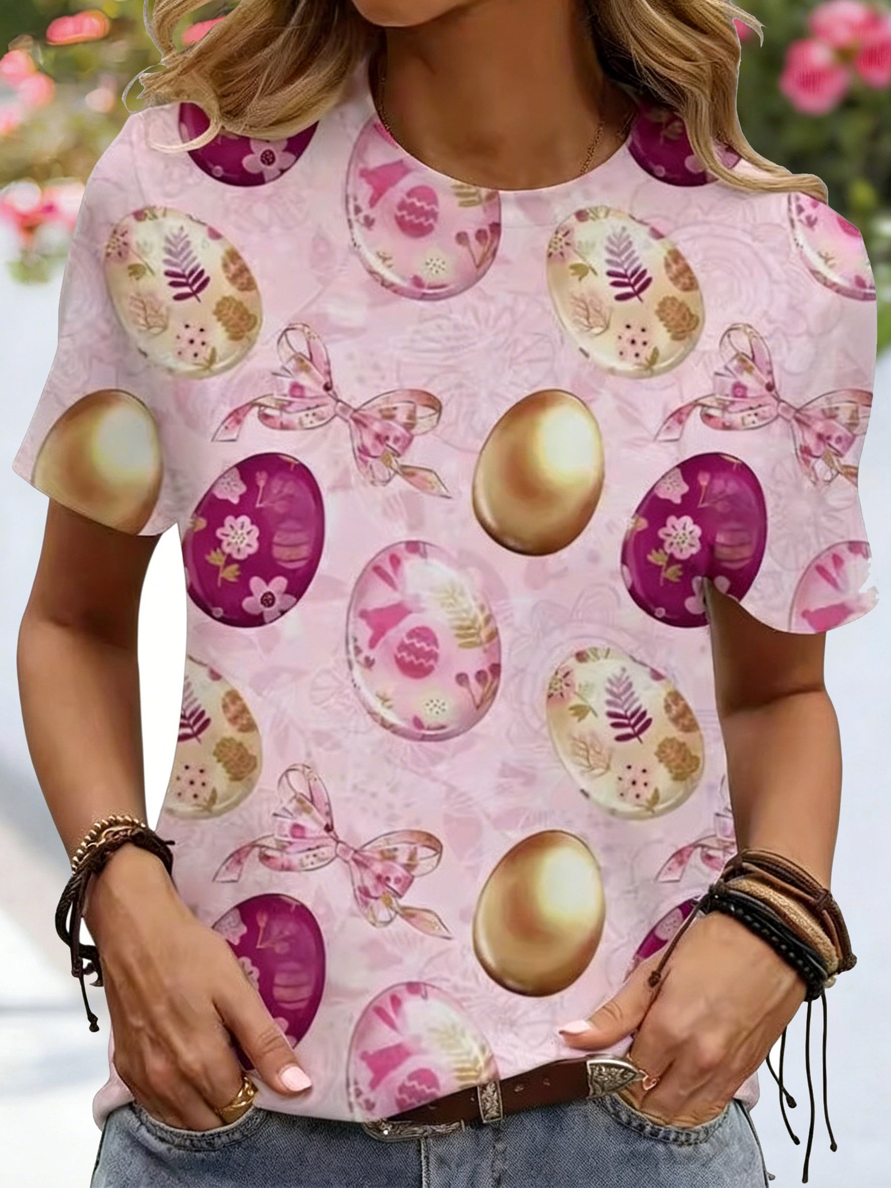 3D Printing Short Sleeve Round Neck Easter Egg Summer Casual T-Shirt