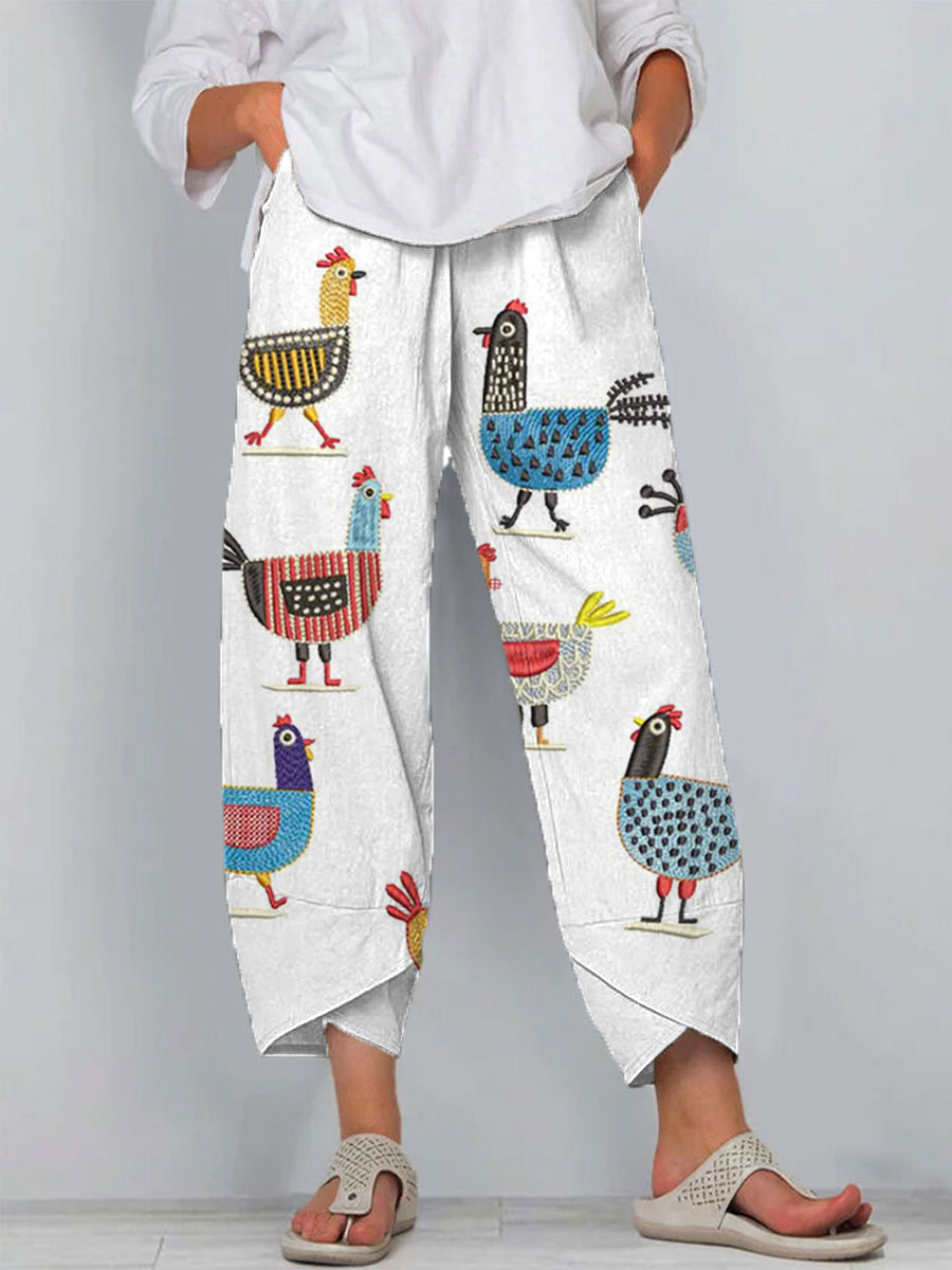 Women's Funny Chick Art Print Casual 100% Cotton Wide Leg Jumpsuit