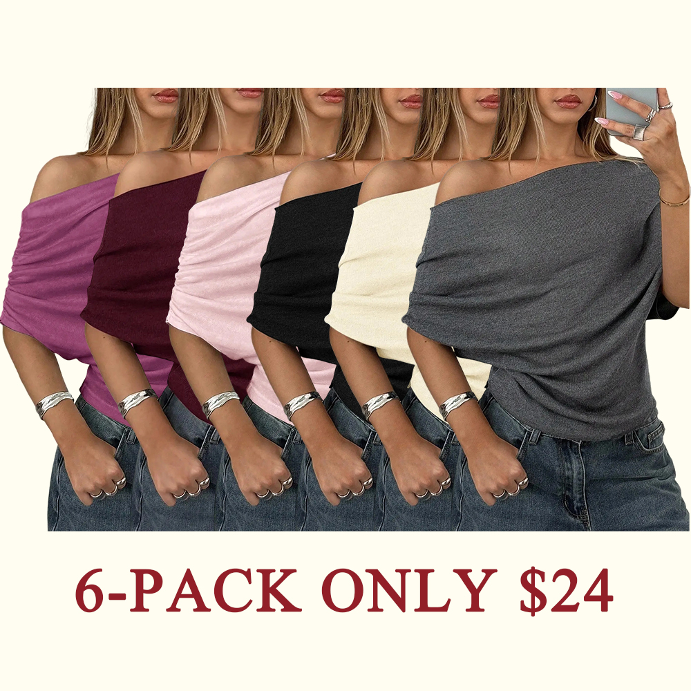 Women's Plain Asymmetrical Shoulder Batwing Sleeve Knit T-Shirt🌙