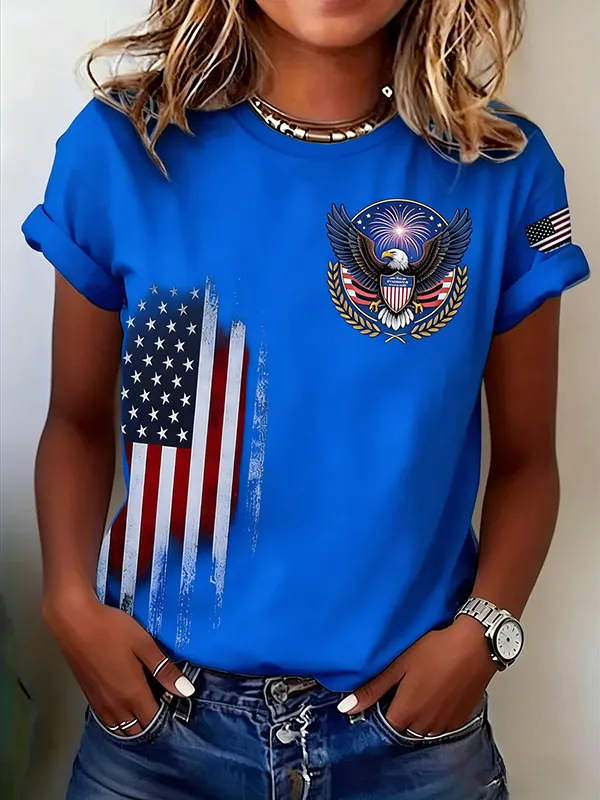 Ladies' Leisure 250Th Anniversary National Day Celebration Round Neck Short Sleeved T-Shirt