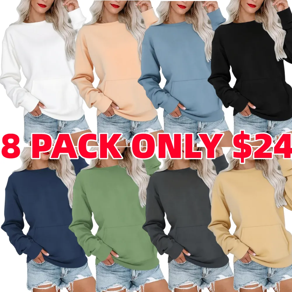 Womens Casual Long Sleeve Hoodless Crewneck Hoodie