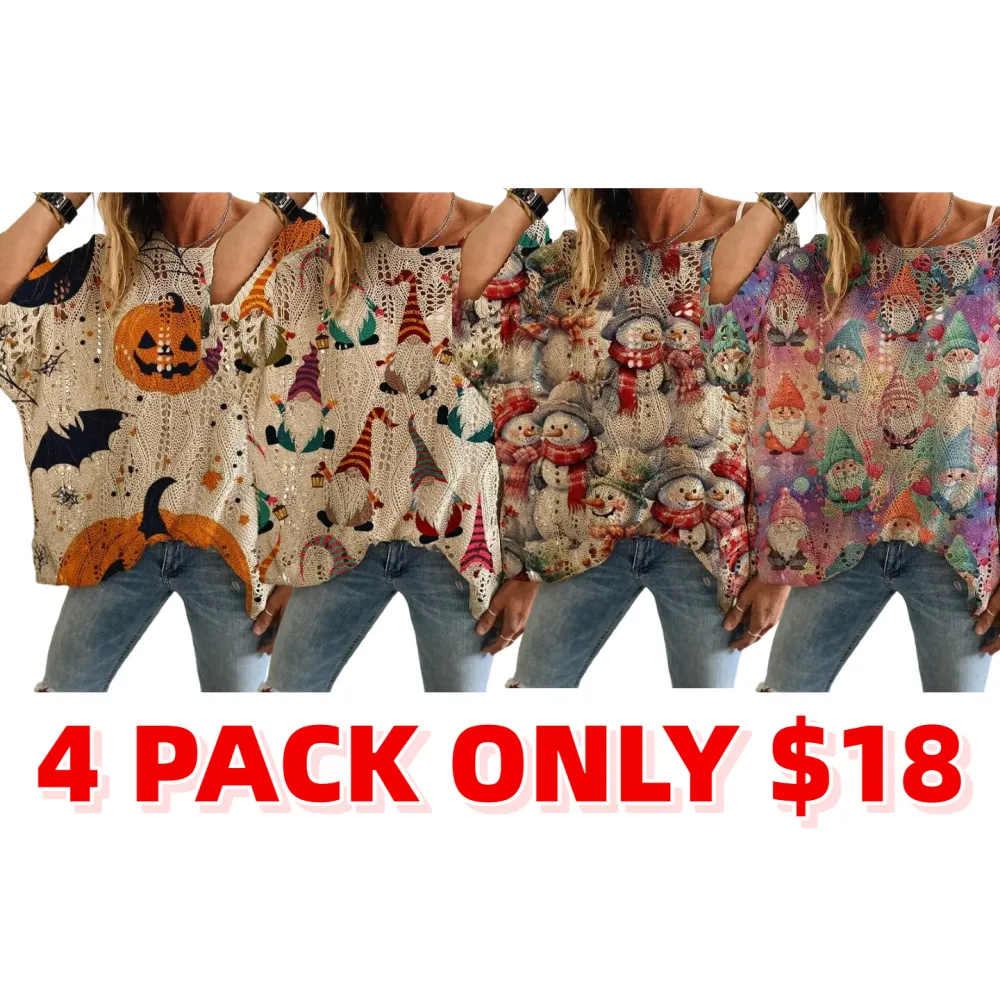 Women's Halloween Pumpkin Print Long Sleeve Knit Top