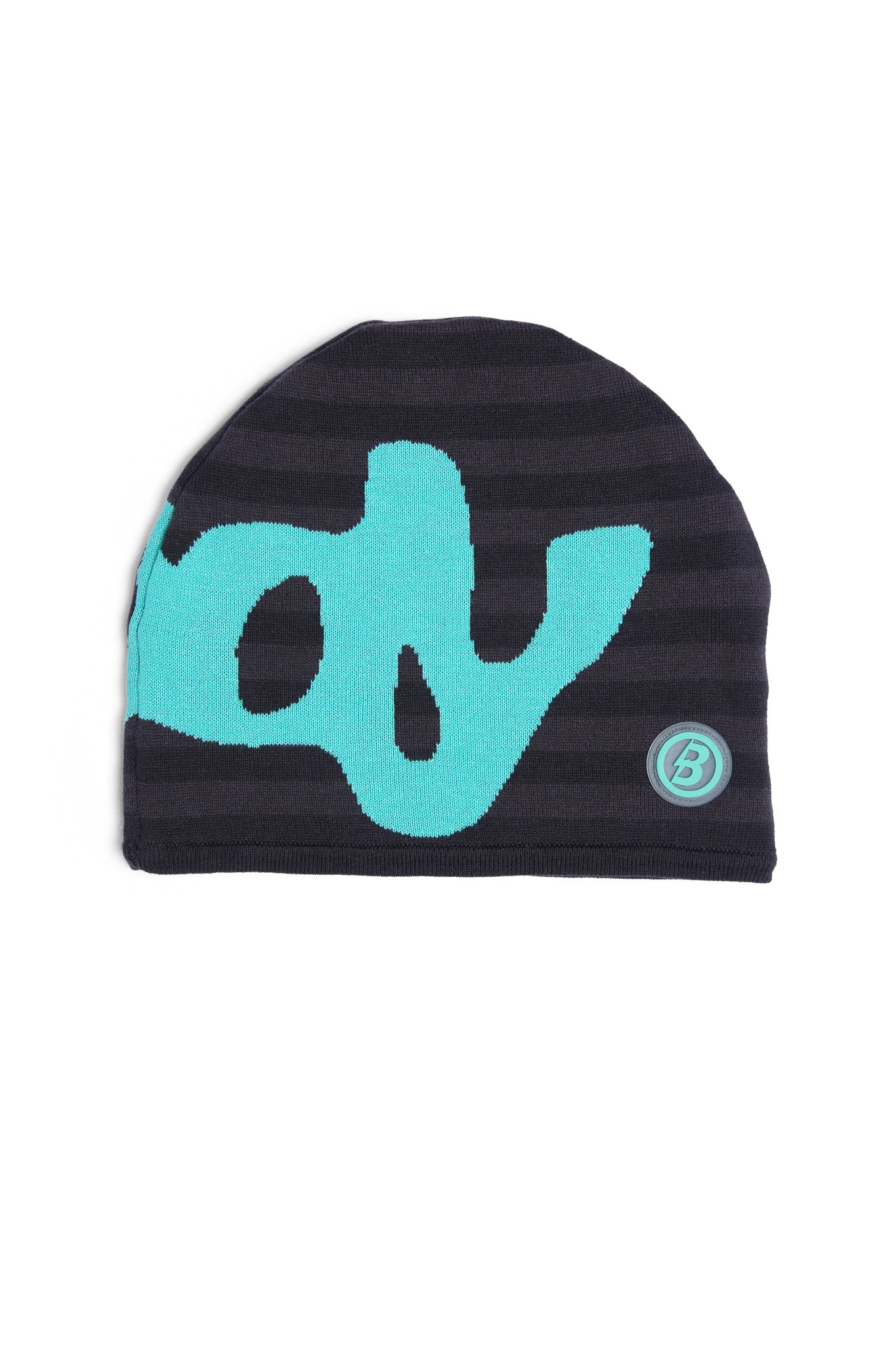 STRIPED KNIT BEANIE (BLACK/TIFFANY BLUE)