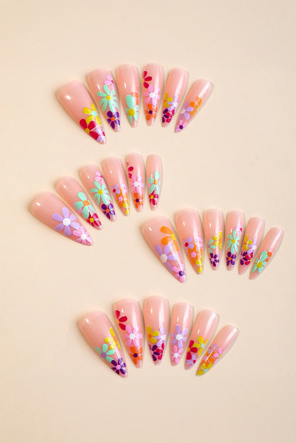 Bonbon Flower Print Almond Long Fake Nail