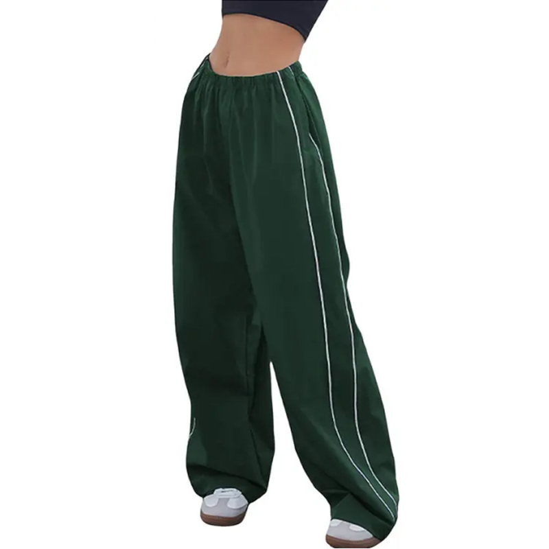 Wide-Leg Elastic-Waist Parachute Pants — Relaxed High-Rise Trousers